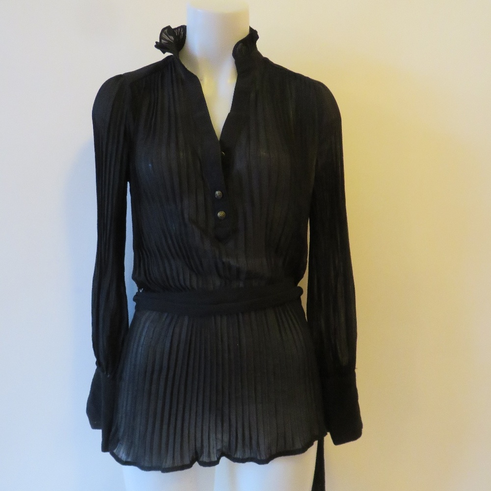 Double Zero Half Button Up Pleated Blouse Sz S - image 3